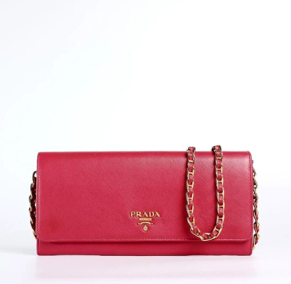 Prada Saffiano Leather Wallet On Chain Pink